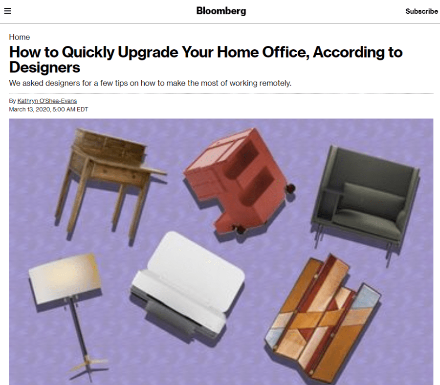 How to quickly upgrade your home office, according to designers. Bloomberg Article Screenshot