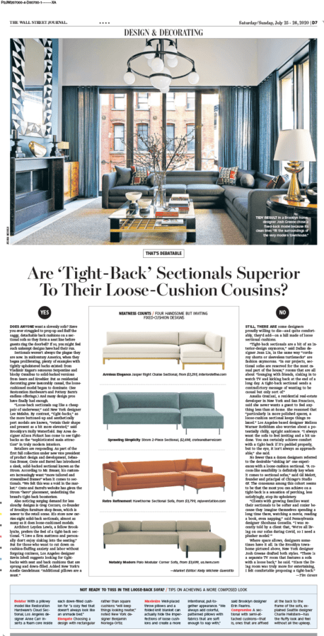 Wall Street Journal article on Tight-Back Sectionals