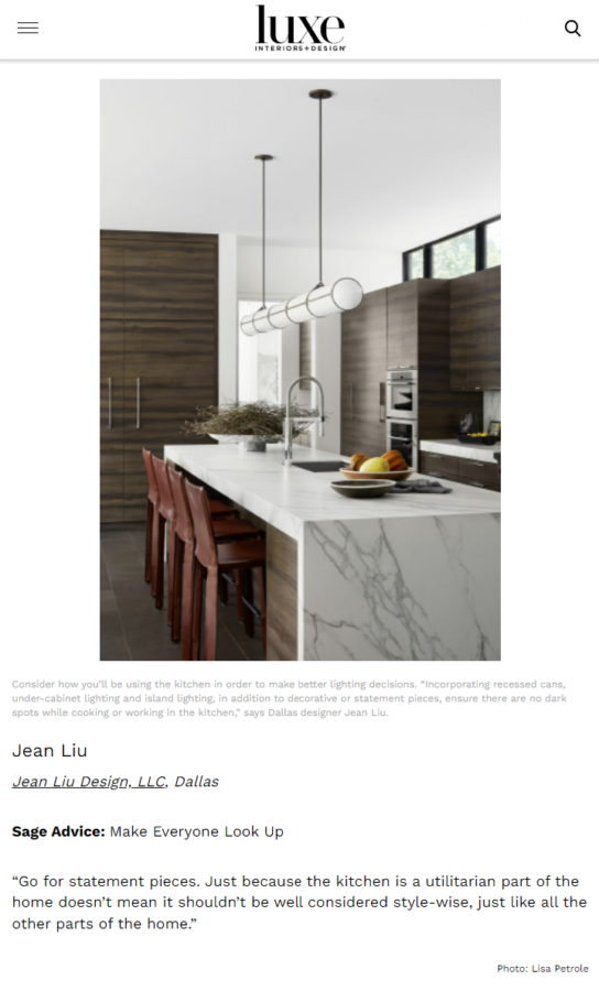 Luxe Interiors + Design Jean Liu Lighting Tips