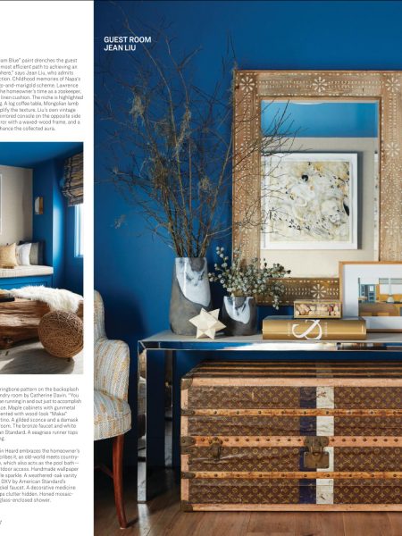 Traditional Home - Napa Showhouse - <a href="http://www.traditionalhome.com/category/showhouses/2016-napa-valley-showhouse?utm_source=trh-newsletter&utm_medium=email&utm_campaign=tradhome_091417%20&did=170056-20170914&page=15" target="_blank" rel="noopener">View Article Online</a> Traditional Home article on Napa Valley Show House Guest Room with bright blue walls and gold accents by Jean Liu Design