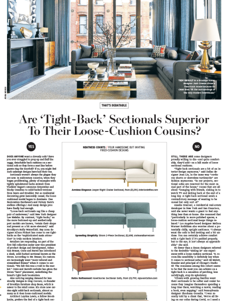 The Wall Street Journal The Wall Street Journal article on Tight-Back vs Loose-Back Sectionals featuring Jean Liu Design